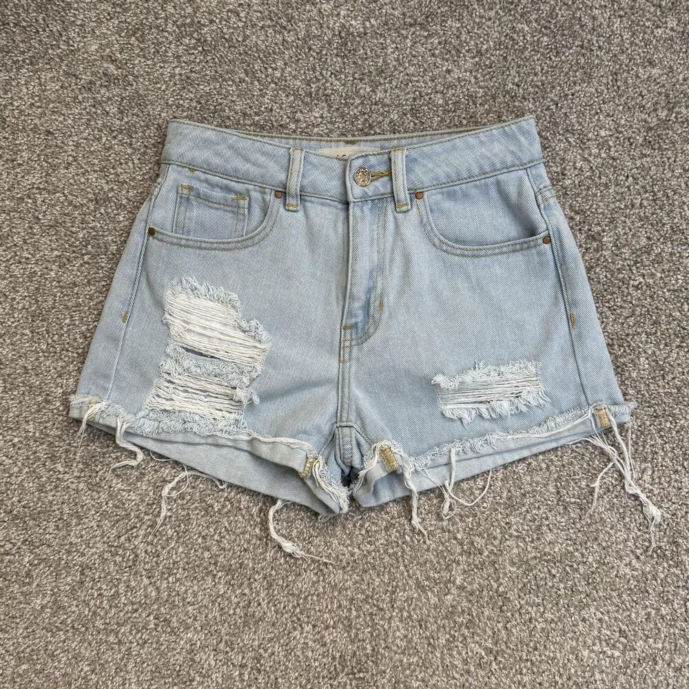 PacSun Mom Shorts Womens 23 Light Wash Distressed Denim Frayed Cuffed Summer